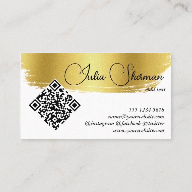 QR Code Luxury Monogram Guld Black Script - minima Visitkort (Baksida)