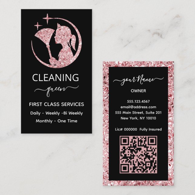 QR code Maid Rose Pink Cleaning Service Visitkort (Fram/baksida)