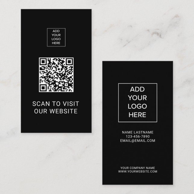 QR Code Minimalist Black Custom Logo Networking Visitkort (Fram/baksida)