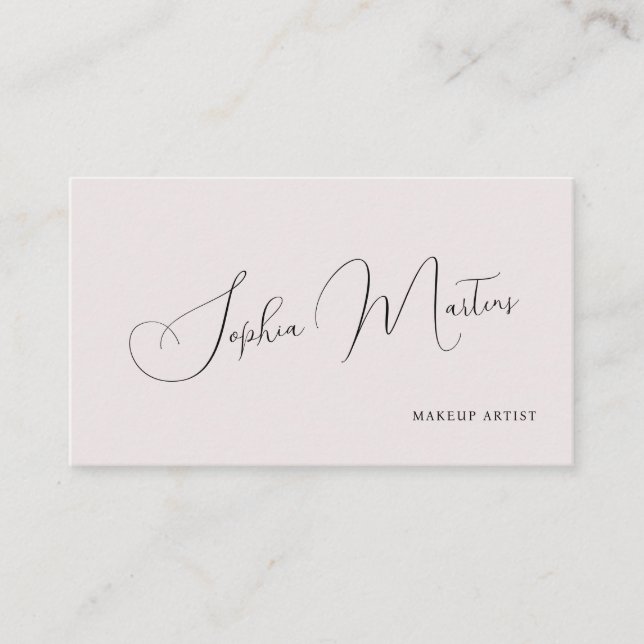 QR code minimalist elegant name script blush Visitkort (Framsida)