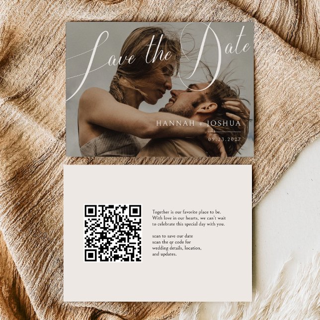 Qr Code Minimalistisk Horisontell Bröllopsfoto  Spara Datumet (Skapare uppladdad)