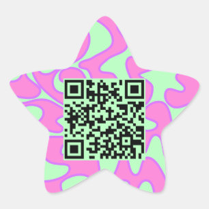 QR Code Mint Grönt Rosa Bright Modern Coola Stjärnformat Klistermärke