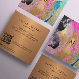 QR CODE modern abstrakt guld glam monogrammet Fyrkantigt Visitkort