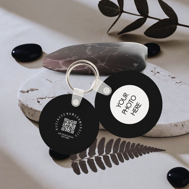 QR Code modern, Black Business logo Round Nyckelring (Skapare uppladdad)