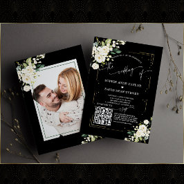 QR Code Modern Blommigt Photo Calligraphy Bröllop Inbjudningar