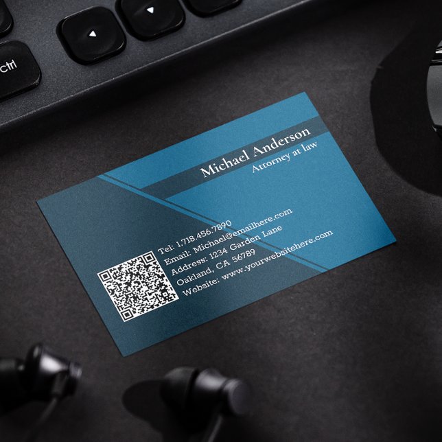 QR Code Modern Blue Professionell Lawyer Visitkort (Instantly convey professionalism, leaving a memorable impression with these powerful business cards.)