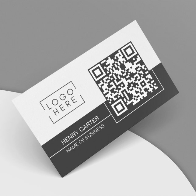 QR Code Modern Charcol Black Soft Grått Logotyp Visitkort (QR Code Modern Charcoal Black Soft Grey Logo Business Card)