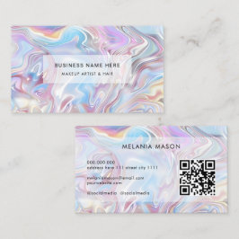 QR Code Modern Elegant Holographic Marble Pastel Visitkort