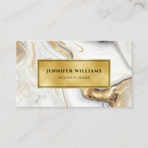 QR Code Modern Guld White Marble Elegant Visitkort