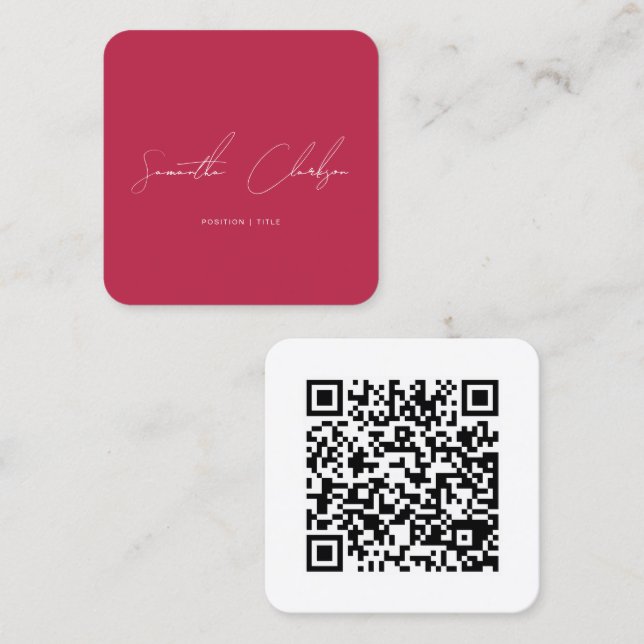 QR Code Modern Hot Pink & White Handwritten Script Fyrkantigt Visitkort (Fram/baksida)