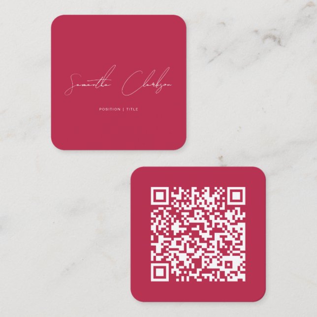 QR Code Modern Magenta Hot Pink Handwritten Script Fyrkantigt Visitkort (Fram/baksida)