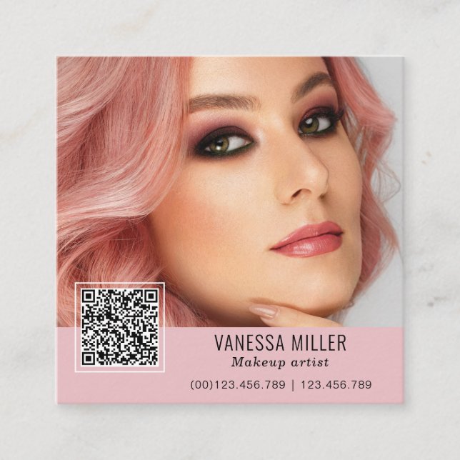 QR Code modern make-up-artist Square Busine Fyrkantigt Visitkort (Framsida)