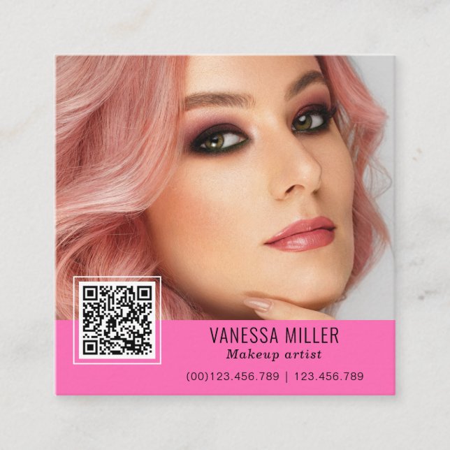 QR Code modern make-up-artist Square Busine Fyrkantigt Visitkort (Framsida)