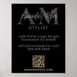 QR Code Modern Minimalist Monogram Download Black Poster