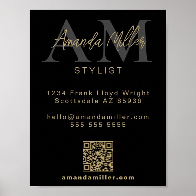 QR Code Modern Minimalist Monogram Download Black Poster (Framsidan)