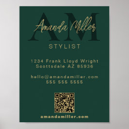 QR Code Modern Minimalist Monogram Download Grönt Poster