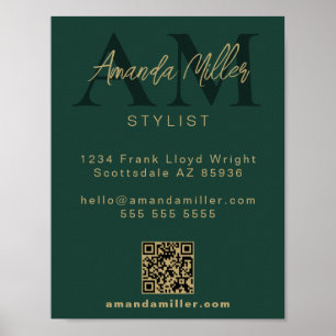 QR Code Modern Minimalist Monogram Download Grönt Poster