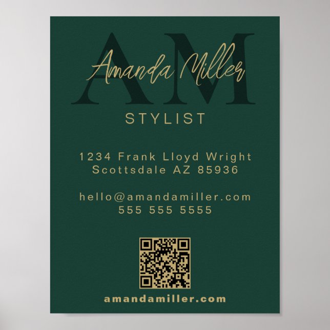 QR Code Modern Minimalist Monogram Download Grönt Poster (Framsidan)