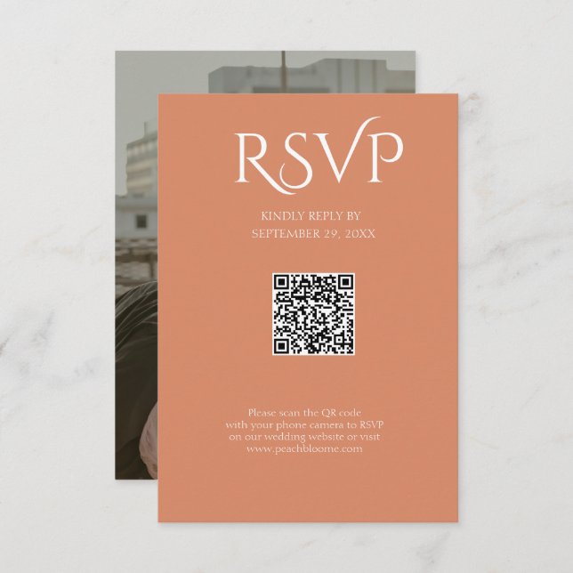 QR Code Modern Minimalistic Bright Copper Wedding OSA Kort (Fram/baksida)
