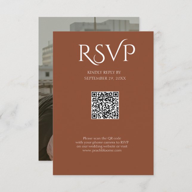 QR Code Modern Minimalistic Deep Copper Wedding OSA Kort (Fram/baksida)