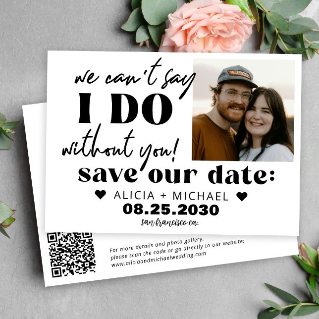 QR code modern photo funny casual wedding Spara Datumet (Skapare uppladdad)