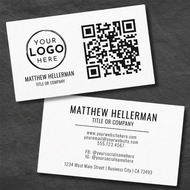 QR Code Modern Professionell Black White-Logotyp Visitkort (QR Code Modern Professional Black White Logo Business Card)