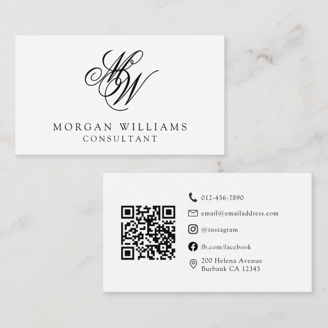 QR Code Modern Professionell Black White Visitkort (Fram/baksida)