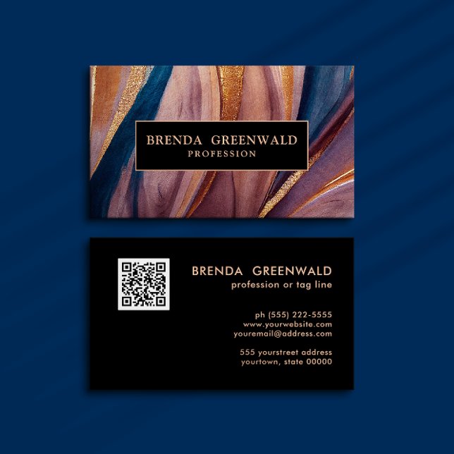 QR CODE Modern terracotta blue glitter guld Visitkort (Skapare uppladdad)