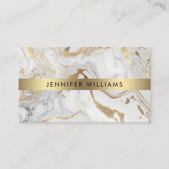 QR Code Modern White Guld Marble Beauty Salon Visitkort (Framsida)