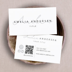 QR Code Modern White Professionell Script Visitkort
