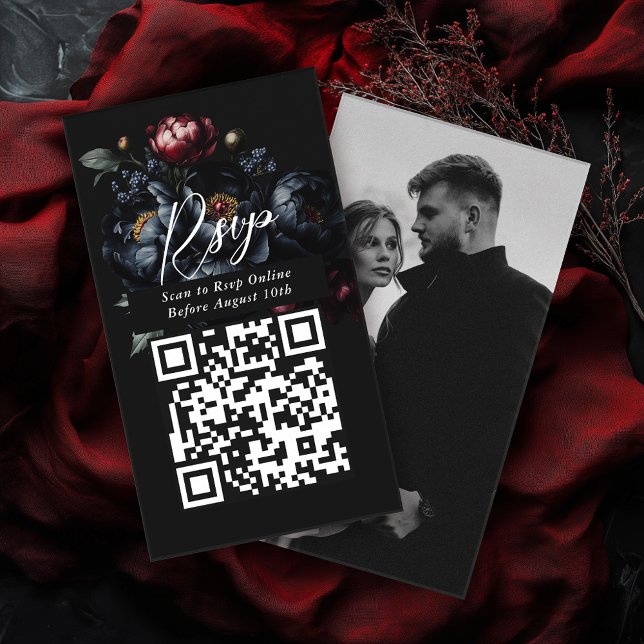 QR Code Mörk Moody Peony Gothic Bröllop OSA Tilläggskort (Skapare uppladdad)