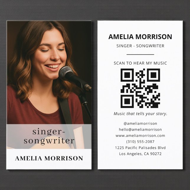 QR Code Musician Photo Singer Songwriter Visitkort (Skapare uppladdad)