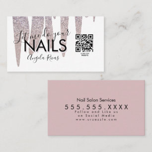 QR CODE Nagel Salon  Rosa Glitter-drivning Visitkort