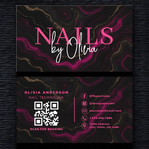 QR Code Nagel Specialist Artist Black Shock rosa Visitkort