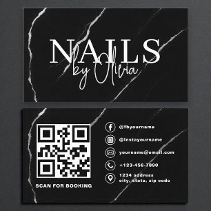 QR Code Nagel Specialist Artist Black Silver Marbl Visitkort