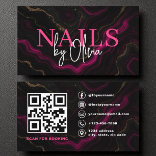 QR Code Nagel Specialist Artist Rosa Black Agate Visitkort