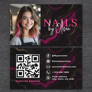 QR Code Nagel Specialist Photo Shock rosa Marble Visitkort