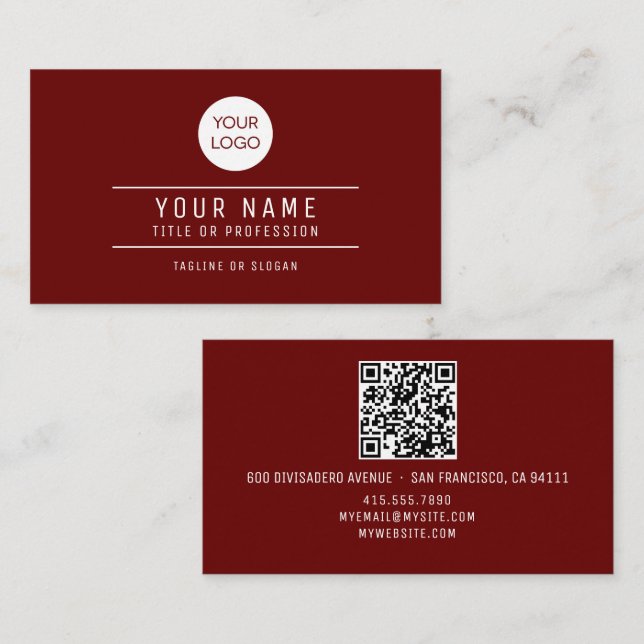 QR Code Namn Professionell Logotyp Mörk Red (Fram/baksida)
