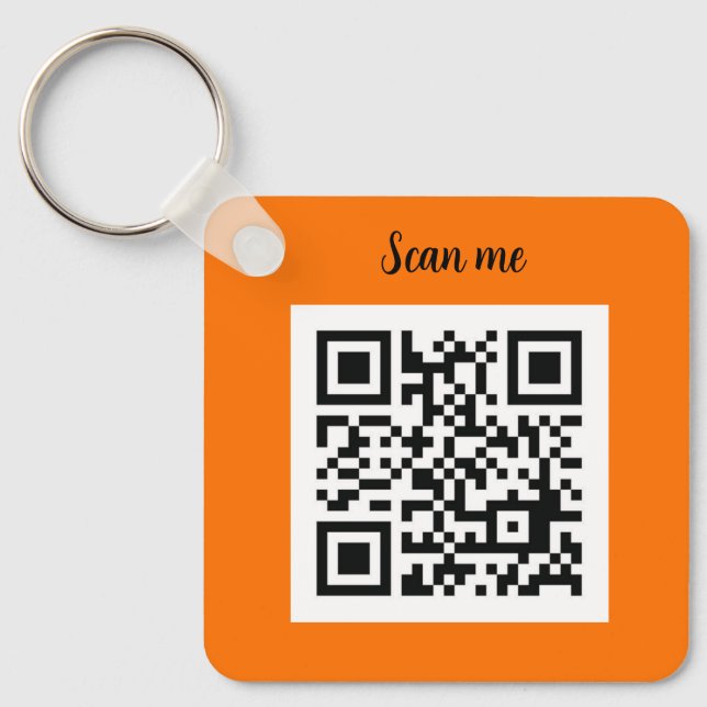QR Code Neon Orange Elegant Business Nyckelring (Framsida)