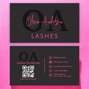 QR Code Öga Lash Technician Shock rosa Black Visitkort