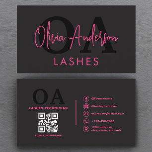 QR Code Öga Lash Technician Shock rosa Black Visitkort