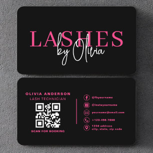 QR Code Öga Lash Technician Shock rosa Black Visitkort