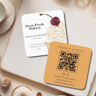 QR Code Orange White Cupkaka Bakery Fyrkantigt Visitkort