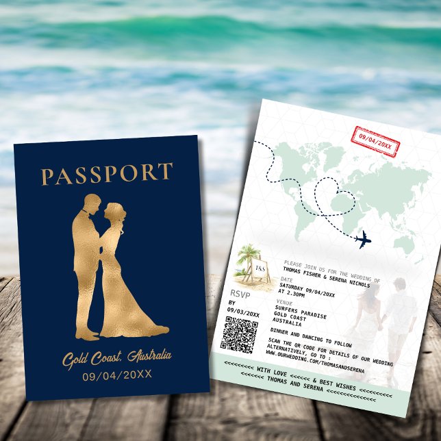 QR Code Passport Beach WedWorld Map Inbjudan (Skapare uppladdad)