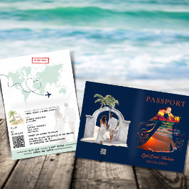 QR Code Passport Sunset Tropical Beach Wedding Inbjudan
