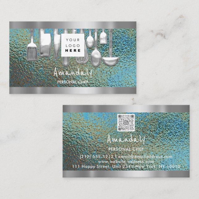 QR Code Personal Chef Cooking Restaurant Grunge Visitkort (Fram/baksida)
