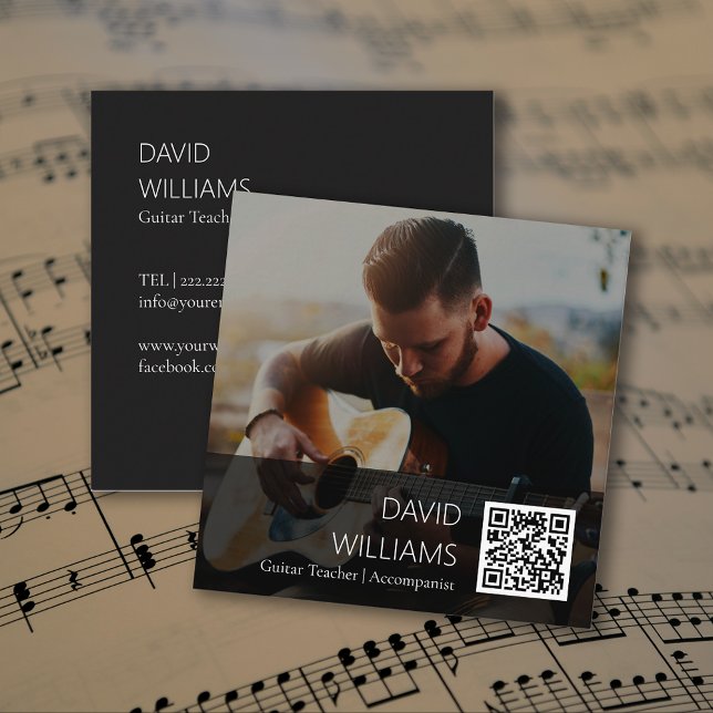 QR Code Photo Music Teacher Singer Songwriter Fyrkantigt Visitkort (QR Code Photo Music Teacher Singer Songwriter Square Business Card)