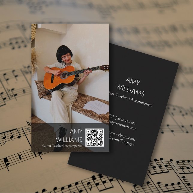 QR Code Photo Music Teacher Singer Songwriter Visitkort (QR Code Photo Music Teacher Singer Songwriter Business Card)