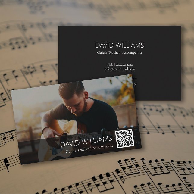 QR Code Photo Music Teacher Singer Songwriter Visitkort (QR Code Photo Music Teacher Singer Songwriter Business Card)