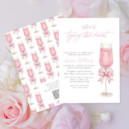 QR Code Pink Bow Shes Tying the Knot Bridal Shower Inbjudningar